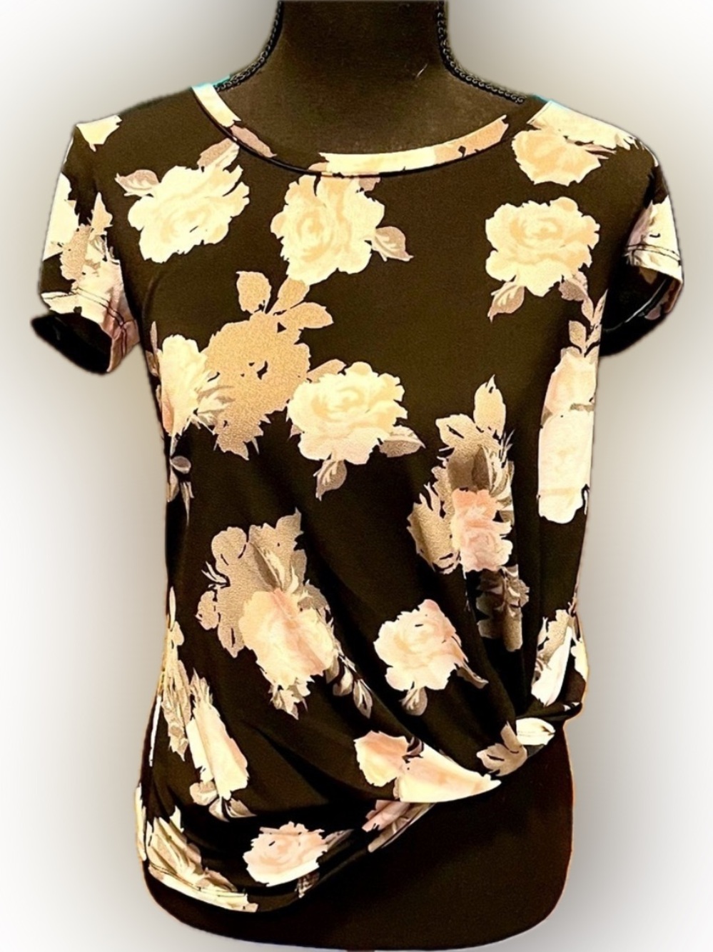 Candie’s XS Black Floral Flutter Sleeve Blouse | Whimsigoth Knot Front Tie Top